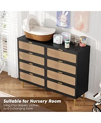 homfan Rattan 8-Drawer Tall Dresser, Large Wooden Storage Chest with Deep Drawers and Wide Top for Multi-Room Use