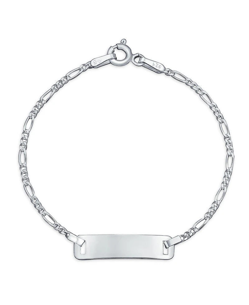 Bling Jewelry Thin Small Identification Id Name Tag Plate Bracelet Figaro Chain