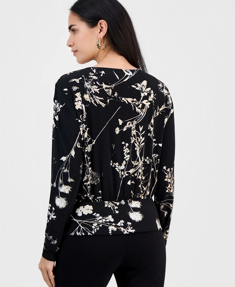 I.n.c. International Concepts Petite Printed Round-Neck Banded-Hem Top, Macy's Exclusive
