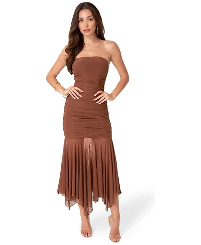 Bebe Womens Powermesh Strapless Hanky Dress