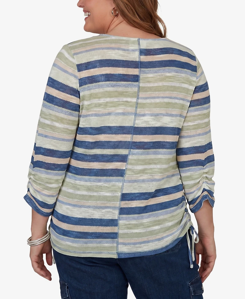 Alfred Dunner Plus Indigo Girls Spliced Multi Stripe Knit Top
