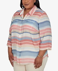 Alfred Dunner Plus Camden Market Colorful Stripes Button Front Top