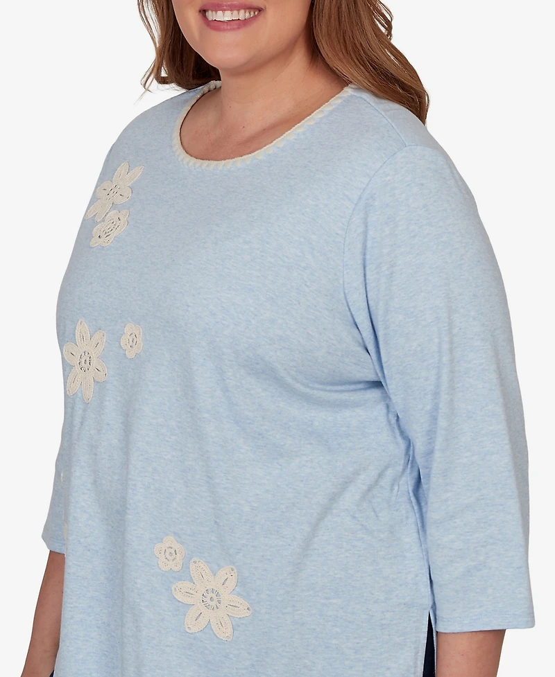 Alfred Dunner Plus Camden Market Floral Stitches Heathered Knit Top