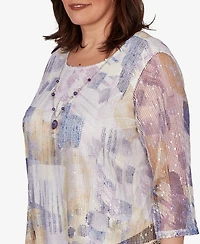 Alfred Dunner Plus Grand Bazaar Stained Glass Mesh Top with Necklace
