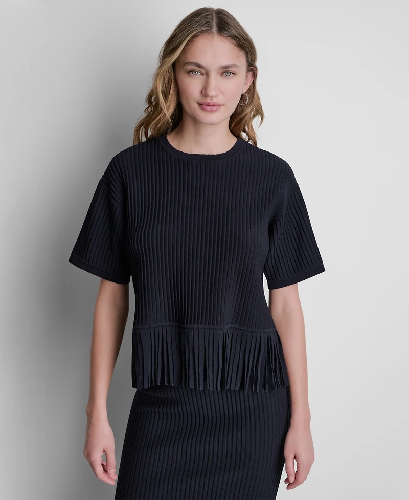 Dkny Women's Fringe Crewneck Sweater Top