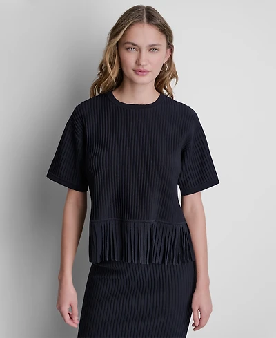 Dkny Women's Fringe Crewneck Sweater Top