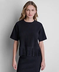 Dkny Women's Fringe Crewneck Sweater Top
