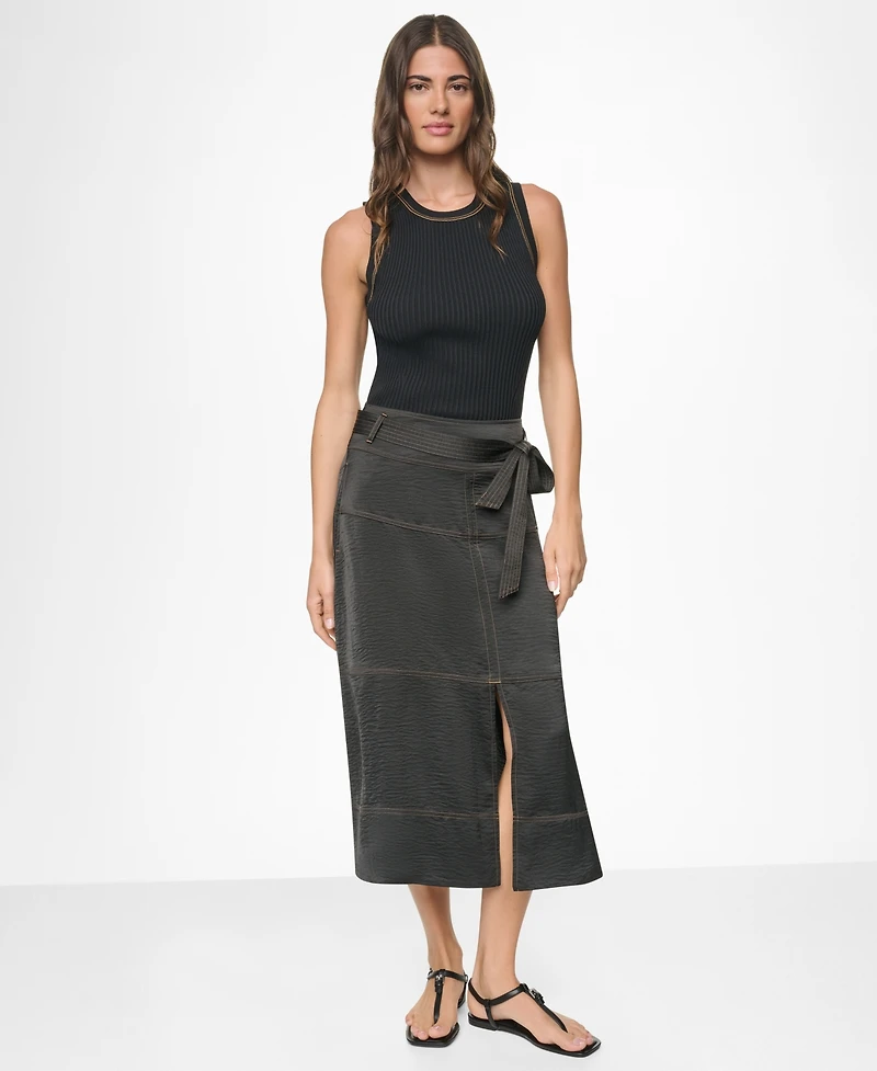 Dkny Women's Tie-Waist Contrast Stitch Skirt