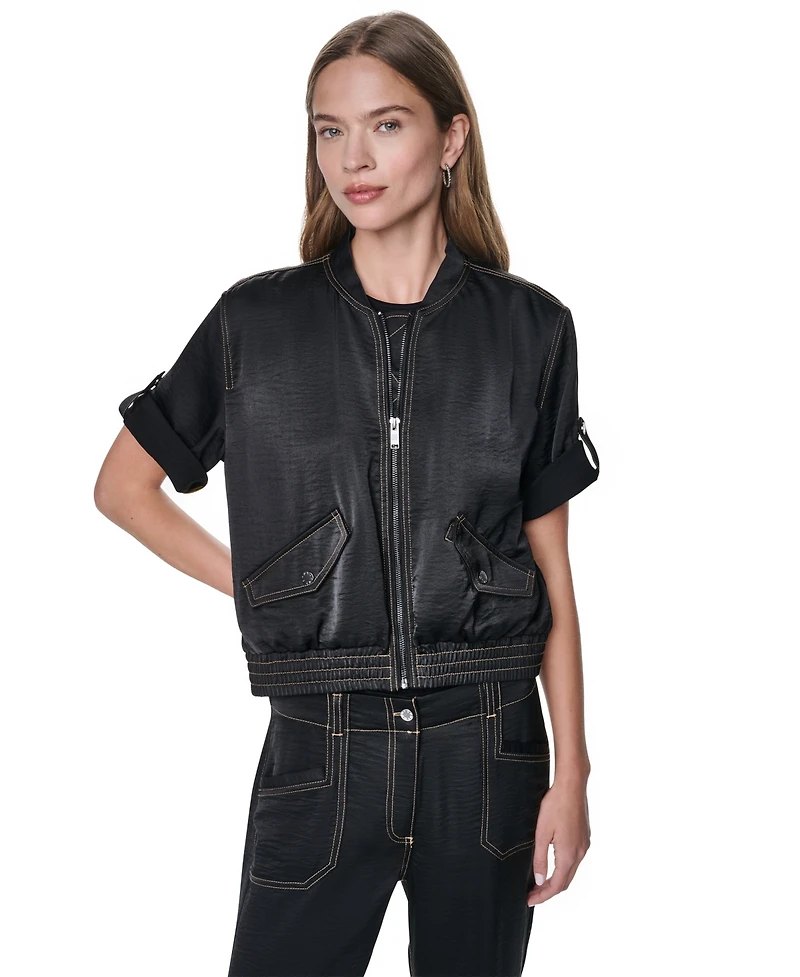 Dkny Women's Roll Tab Contrast Stitch Glazed Jacket