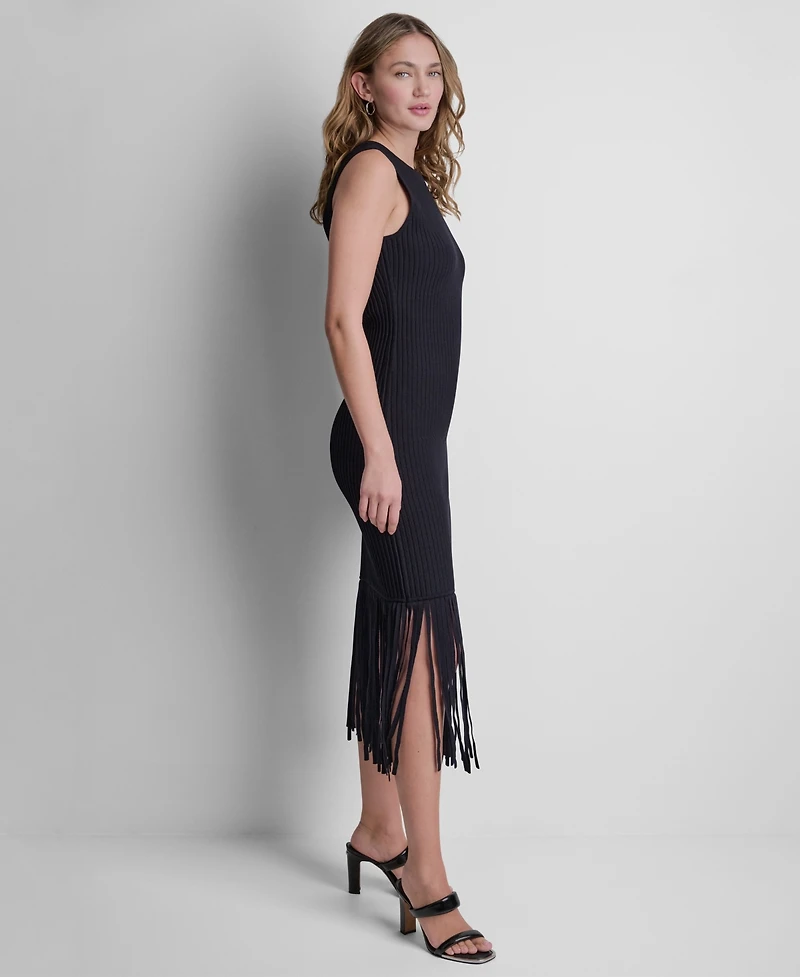 Dkny Women's Sleeveless Fringe Sweater Dress