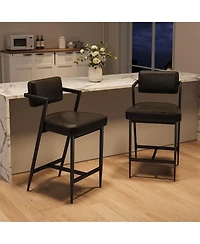 homfan 2 Pcs Modern Counter Height Bar Stools, Pu Leather Design with High Backrest, Armrests and Thick Cushion, Metal Frame for Kitchen Island