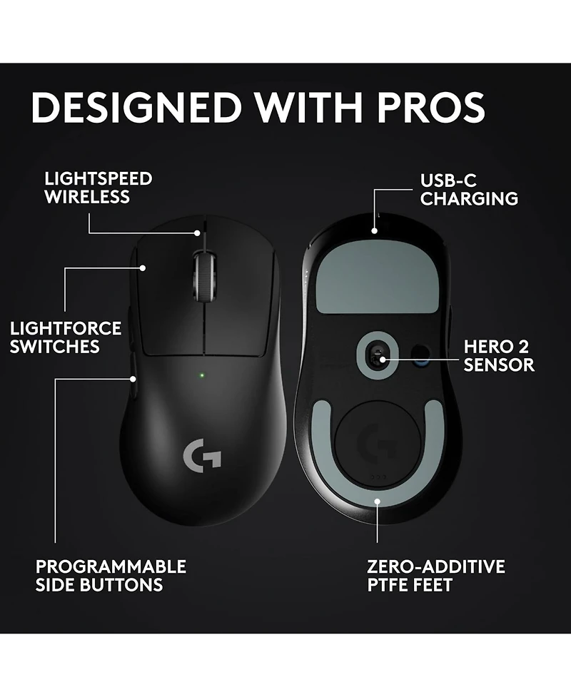 Logitech G Pro X Superlight 2 Dex Wireless Gaming Mouse, 60g Right-Handed, 44K Dpi, 8K Polling, Usb-c, Black