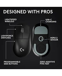 Logitech G Pro X Superlight 2 Dex Wireless Gaming Mouse, 60g Right-Handed, 44K Dpi, 8K Polling, Usb-c, Black