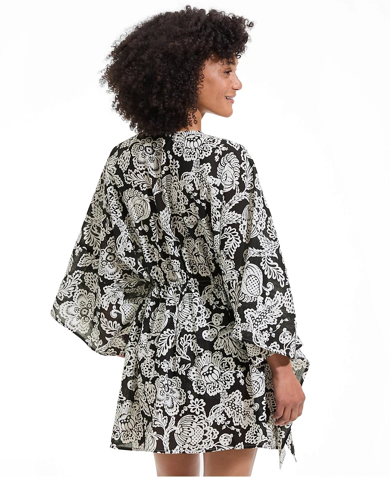 Lands' End Women's Cotton Tie Front Kimono Cover Up