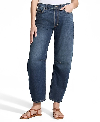 Lands' End Women's Soft Denim Mid Rise Relaxed Barrel Leg Ankle Jeans