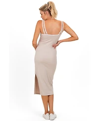 Pinkblush Maternity Beige Contrast Double Strap Midi Dress
