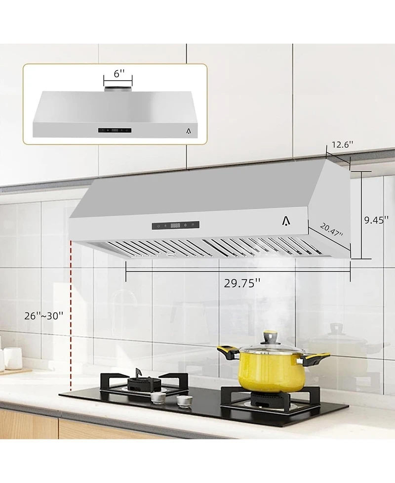 Xo 30 Inch Wall Mounted Range Hood, Ducted, Ductless Convertible Duct for Kitchen