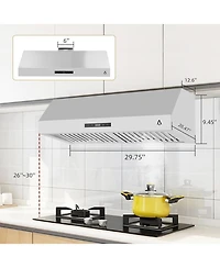 Xo 30 Inch Wall Mounted Range Hood, Ducted, Ductless Convertible Duct for Kitchen