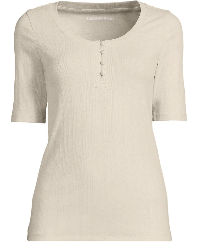 Lands' End Plus Elbow Sleeve Variegated Micro Rib Scoop Neck Henley