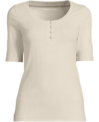 Lands' End Plus Elbow Sleeve Variegated Micro Rib Scoop Neck Henley