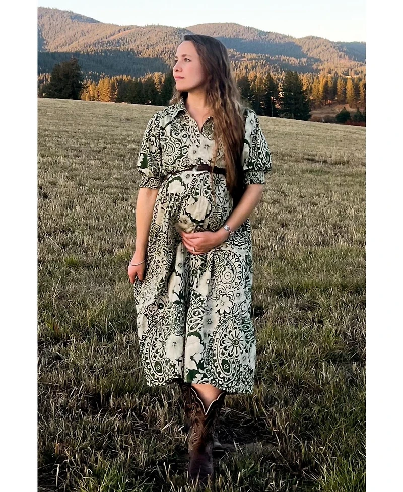 Pinkblush Maternity Olive Floral Collared Tiered Midi Dress