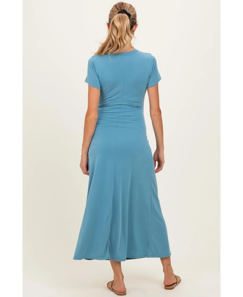 Pinkblush Maternity Blue Short Sleeve Ruched Midi Dress