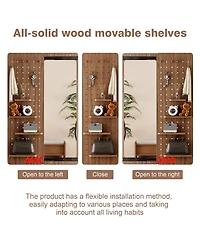 Phying Walnut Multi Functional Design Panel Wall Mounted Full Length Mirror Space Saving Can Be Pushed and Pulled for Bedroom Living Room Entrance