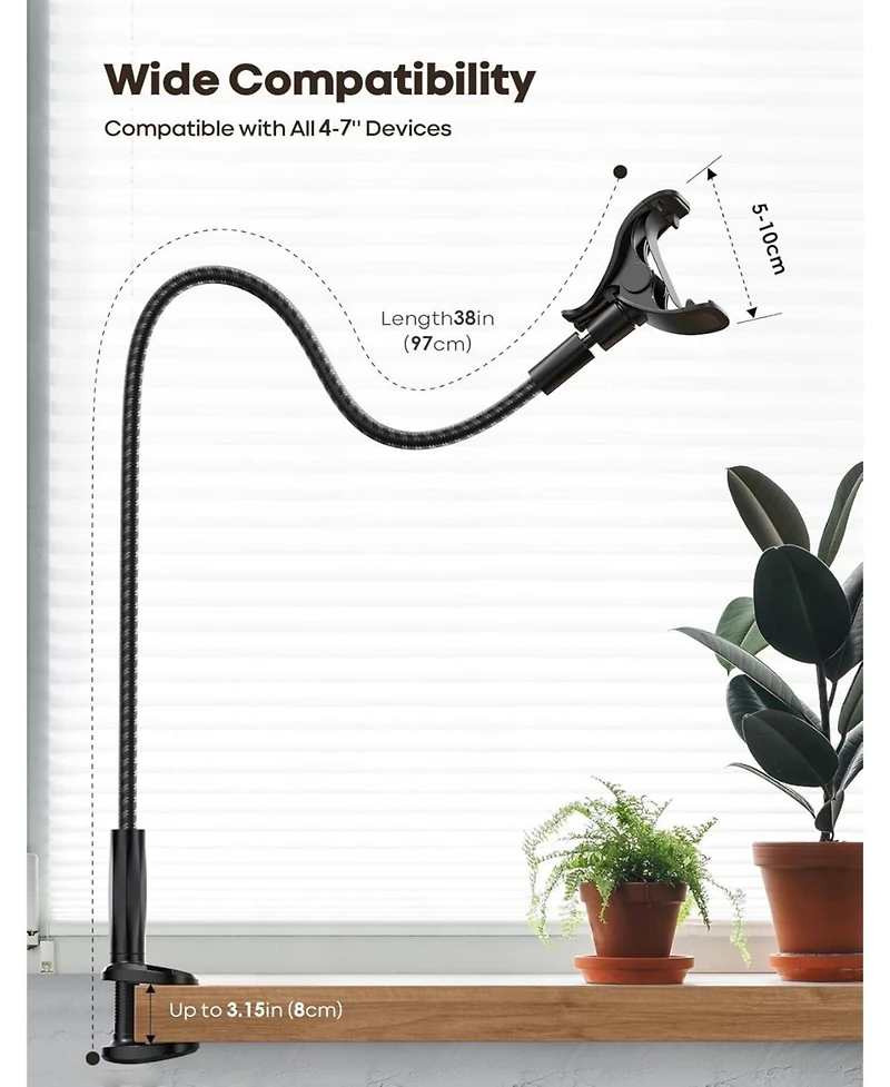 Lamicall Gooseneck Phone Holder for Bed - Overhead Cell Phone Mount Stand for Bed, Desk