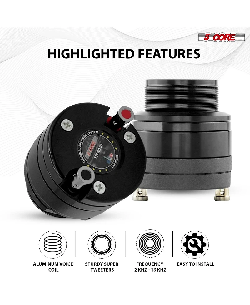 5 Core Super Tweeter 2Pc 1" Car Audio Speaker 60W Max Power 4 Ohm Titanium Diaphragm Neodymium Magnet