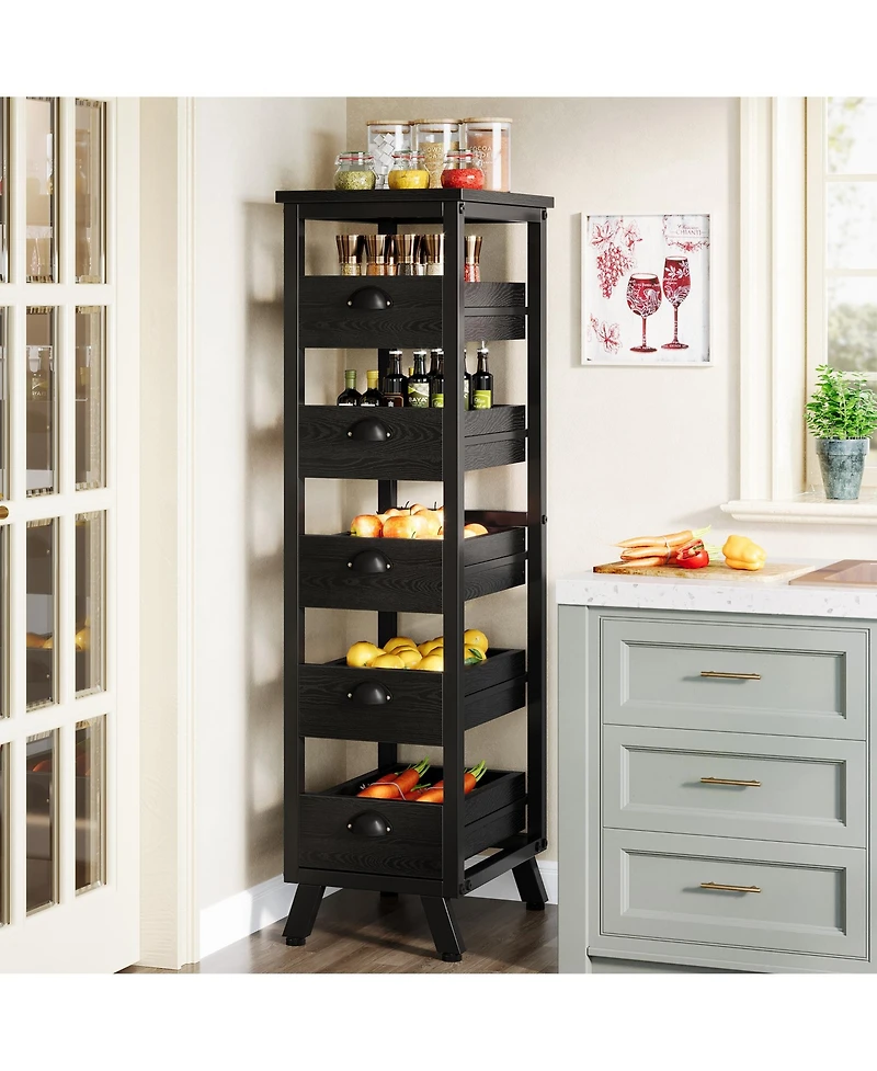 Tribesigns 5-Tier Narrow Snack Stand Kitchen Stand Fruit Basket Set of 2,Wood Fruit and Vegetable Storage Rack