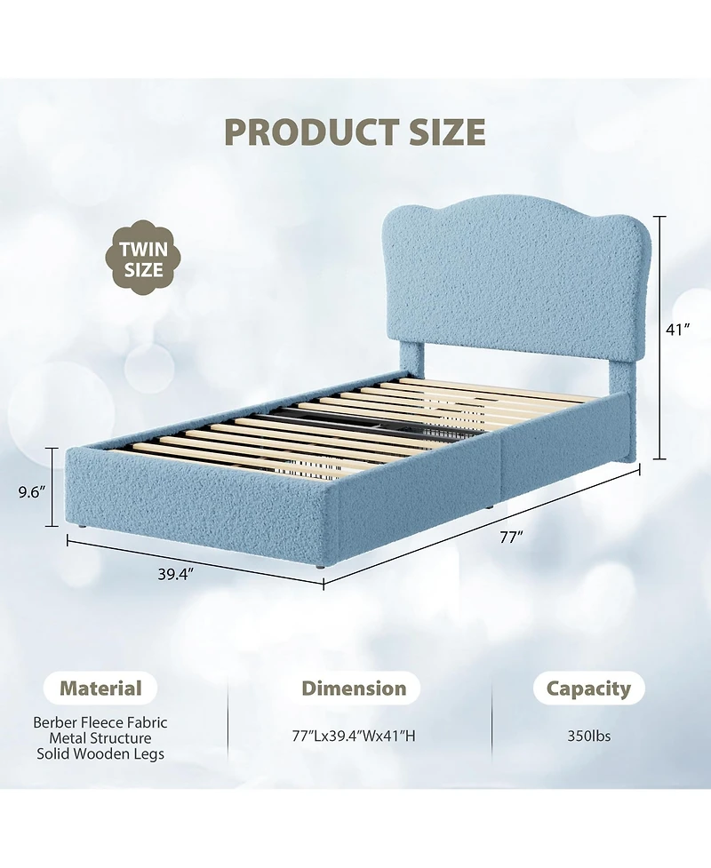 homfan Kids Upholstered Bed Frame with 2 Drawers, Twin/Full Platform Bed with Padded Headboard, Wood Slats