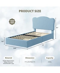 homfan Kids Upholstered Bed Frame with 2 Drawers, Twin/Full Platform Bed with Padded Headboard, Wood Slats