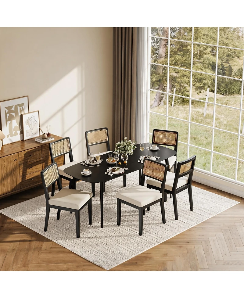 homfan Modern Armless Rattan Dining Chairs, Set of 2 – Upholstered Linen Seat, Sturdy Wood Frame, Breathable Rattan Backrest – Ideal for Kitchen