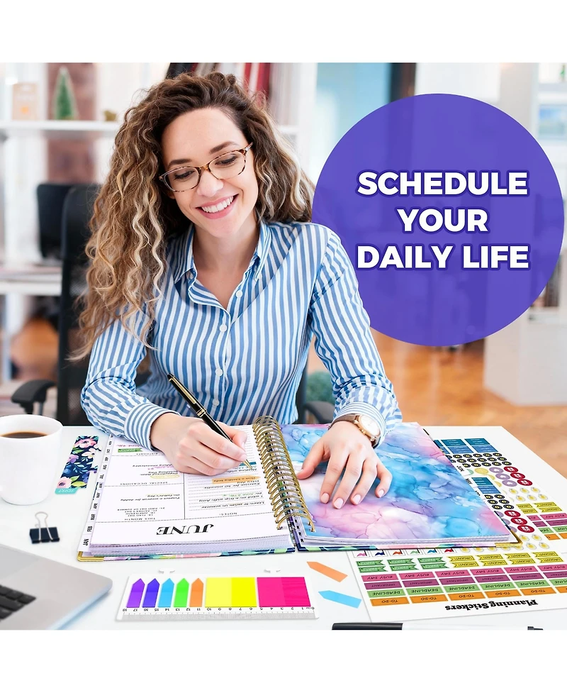 Gnuadz Planner18 Month Weekly Monthly Hardcover Calendar Tabs Pocket Bookmark Stickers Sticky Notes Navy Floral 2026-2027