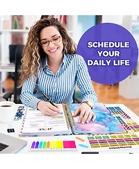 Gnuadz Planner18 Month Weekly Monthly Hardcover Calendar Tabs Pocket Bookmark Stickers Sticky Notes Navy Floral 2026-2027