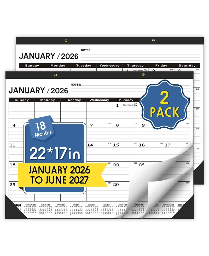 Gnuadz Desk Calendar 18 Month Pvc Cover Round Holes Notes 2026