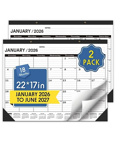 Gnuadz Desk Calendar 18 Month Pvc Cover Round Holes Notes 2026