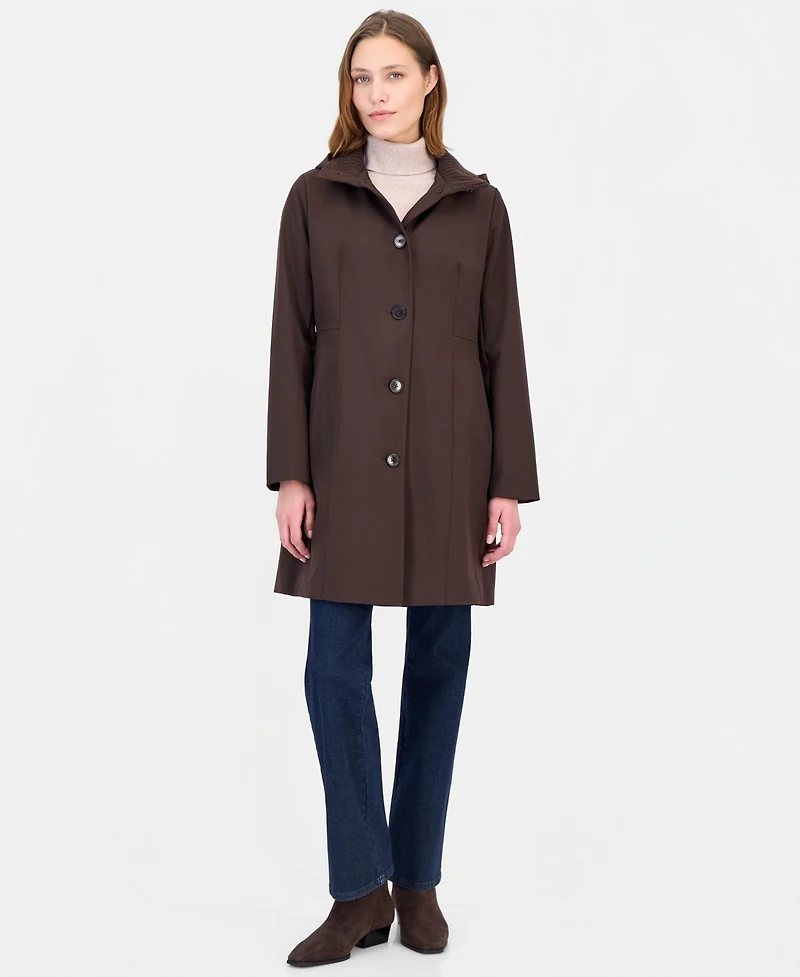 Calvin Klein Women's Hooded Button-Front Knit Collar Coat