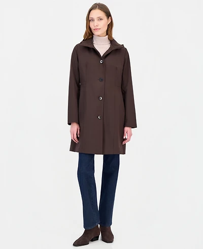 Calvin Klein Women's Hooded Button-Front Knit Collar Coat