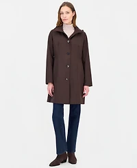 Calvin Klein Women's Hooded Button-Front Knit Collar Coat