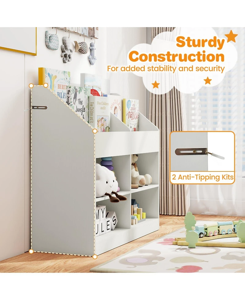 Gymax 3-Tier Kid's Bookshelf with Display Rack and 4 Compartments for Kids Room Playroom