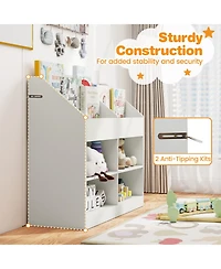 Gymax 3-Tier Kid's Bookshelf with Display Rack and 4 Compartments for Kids Room Playroom