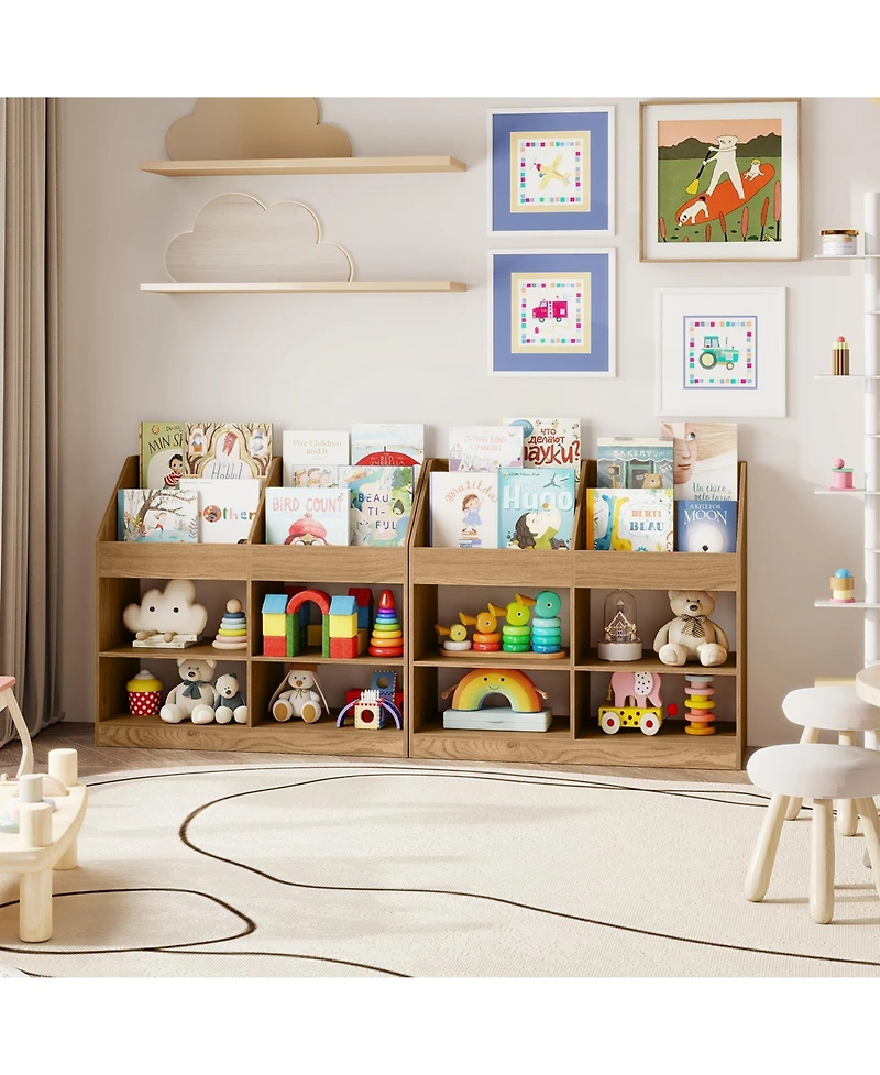 Gymax 3-Tier Kid's Bookshelf with Display Rack and 4 Compartments for Kids Room Playroom