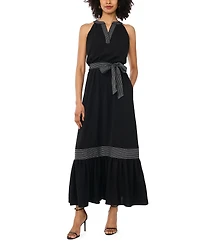 Vince Camuto Women's Contrast Trapunto Stitch V-Neck Maxi Dress