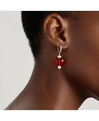 18K Gold Plated Freshwater Pearl with a Red Heart Shape Charm - Kokoro Earrings For Women