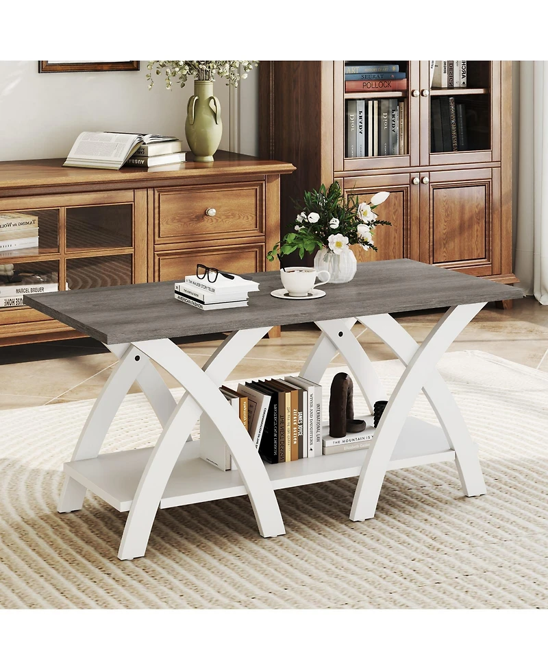Gymax 40'' Coffee Table With Storage Shelf W/X-shaped Legs for Living Room Bedroom