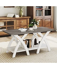 Gymax 40'' Coffee Table With Storage Shelf W/X-shaped Legs for Living Room Bedroom