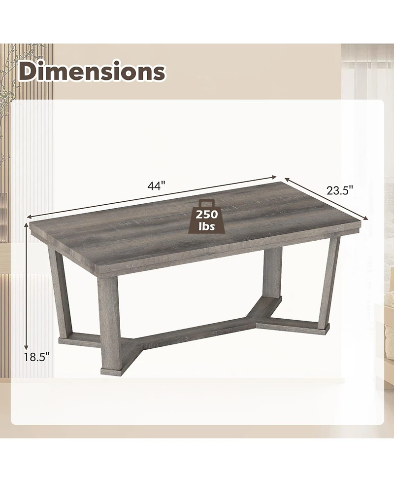 Gymax Coffee Table Solid Rubber Wood Center Table With Cross-Shaped Base Accent Table