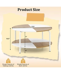 Gymax 2-Tier Round Coffee Table With Storage Shelf Metal Frame for Living Room Apartment