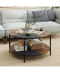 Gymax 2-Tier Round Coffee Table With Storage Shelf Metal Frame for Living Room Apartment
